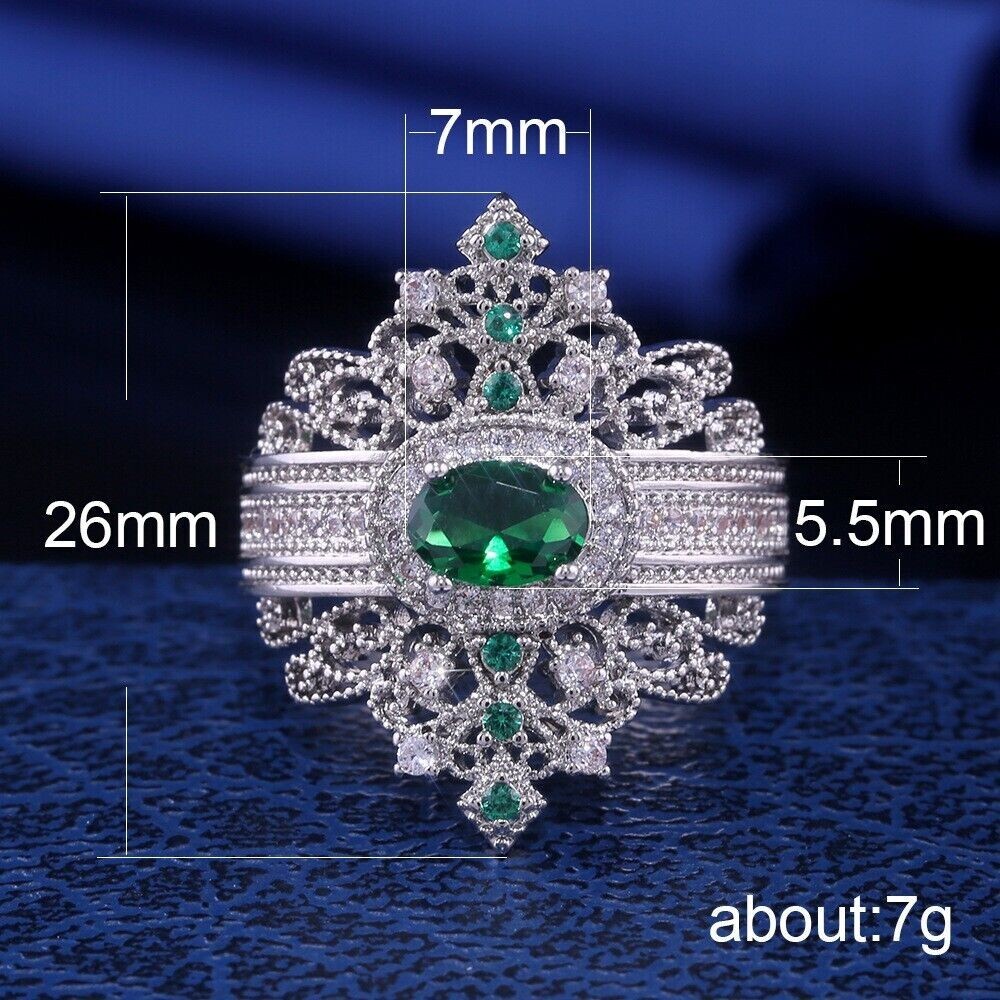 Authentic Vintage Style Wedding Ring Silver Plated 2.12 Ct Simulated Emerald