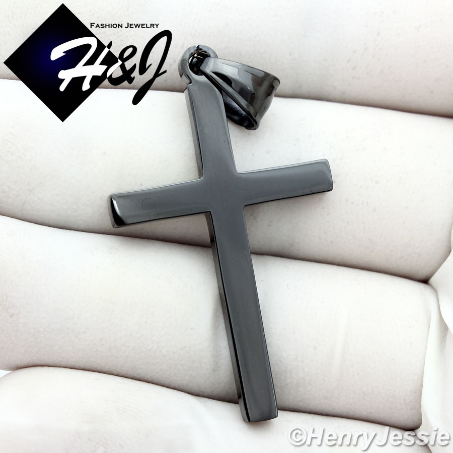 18-36″MEN Stainless Steel 3mm Black Plated Box Chain Necklace Cross Pendant*BP29