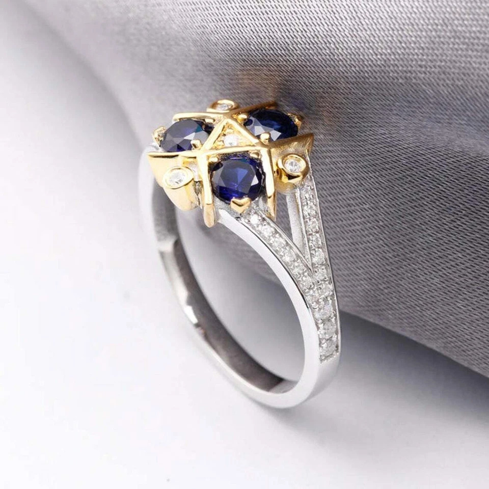 2Ct Lab Created Blue Sapphire Engagement Ring 14k Two Tone Gold Plated