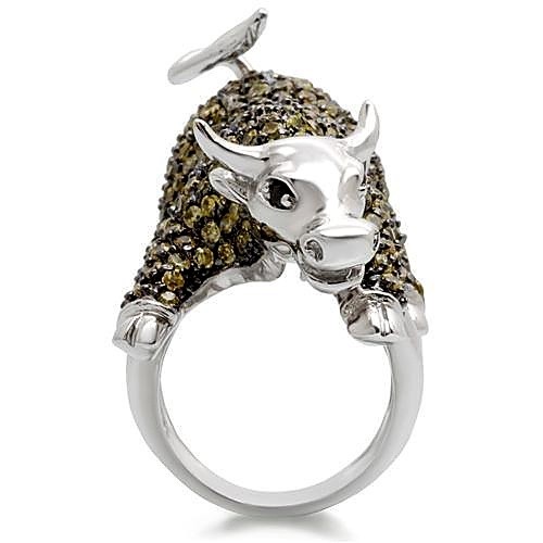 Women’s Bull Cocktail Ring, Multicolor CZ, Rhodium & Ruthenium Plated, Brass