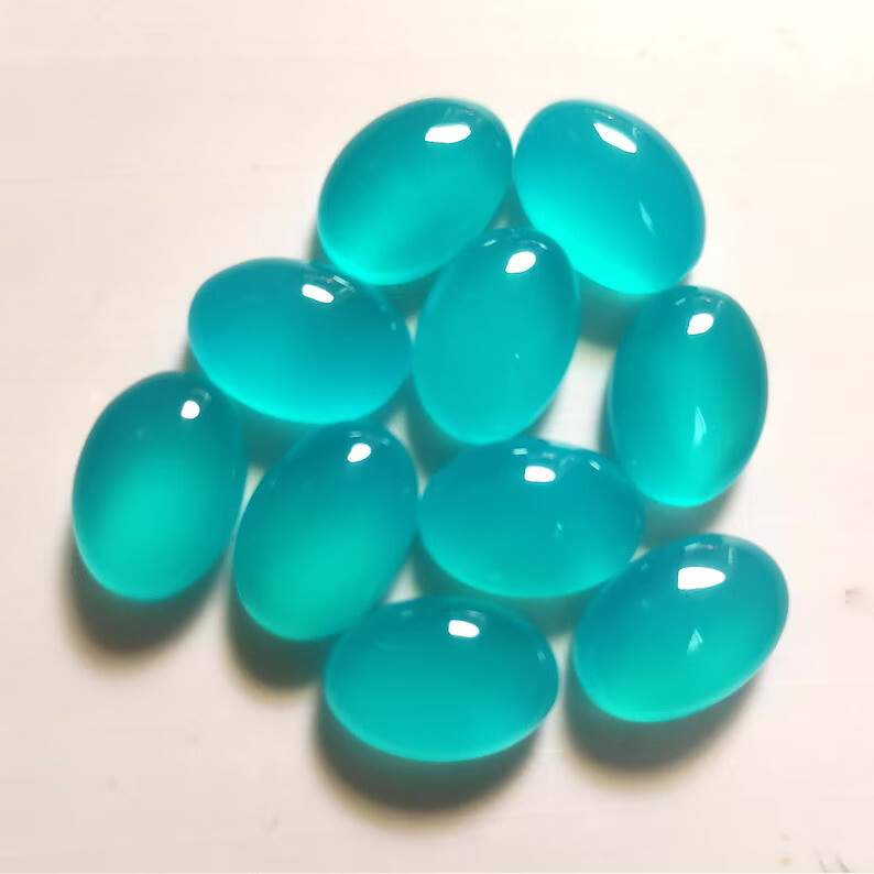 Natural Untreated Paraiba Chalcedony Loose Gemstone Oval Cabochon From India