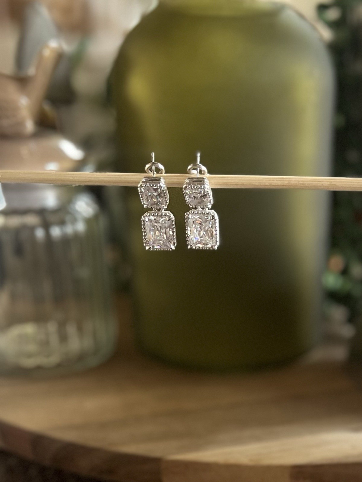 Judith Ripka Sterling Silver Diamonique CZ Double Drop Earrings NWT QVC