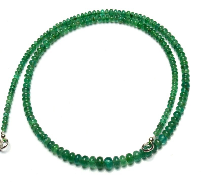Natural Russian Emerald Smooth Rondelle Gemstone Bead Handmade Necklace 18″ Gift