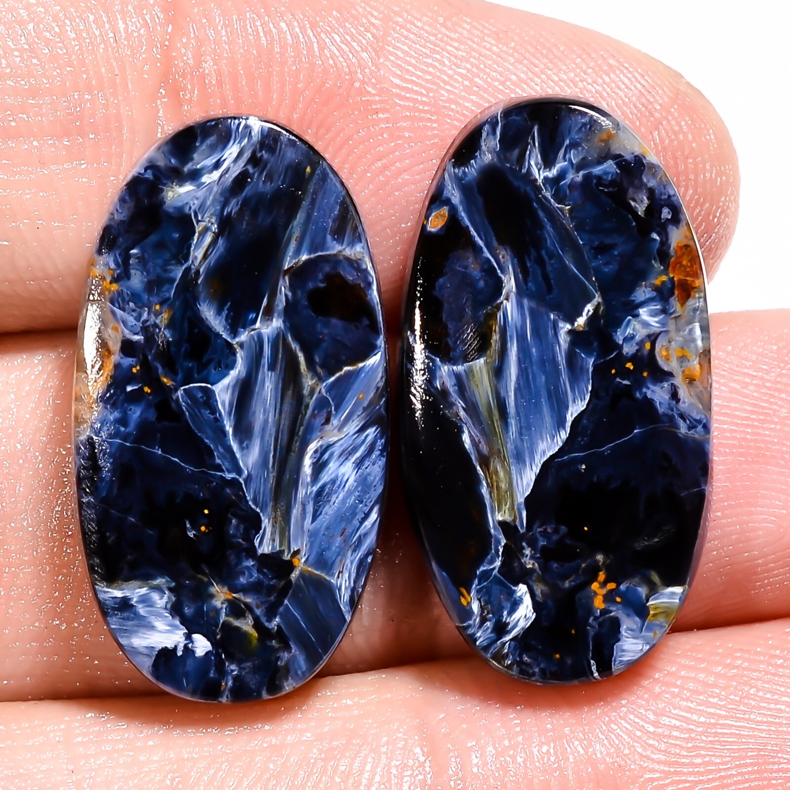 Cabochon Oval 26.05CT 100%Natural Gray Pietersite Match Pair 13x24x4mm Gemstone