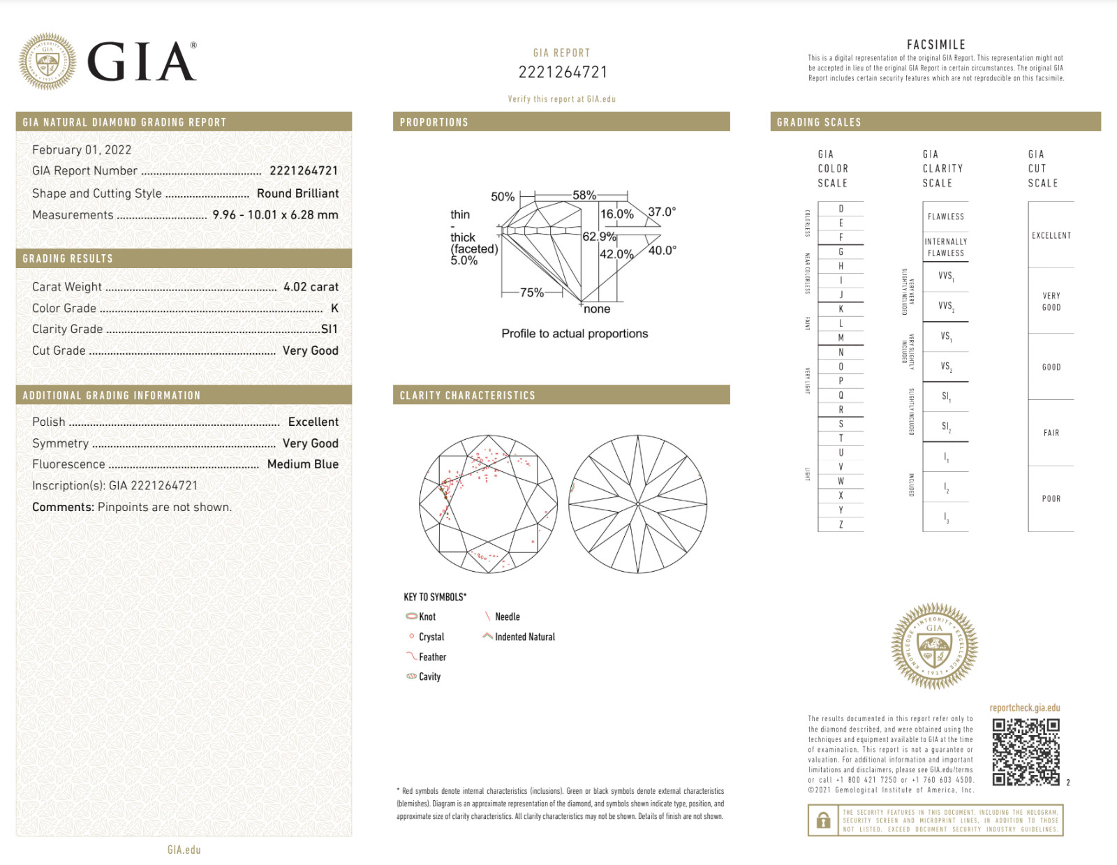 GIA Certified 4.02 CT Natural Diamond Round Brilliant Cut K SI1 Very Good Cut