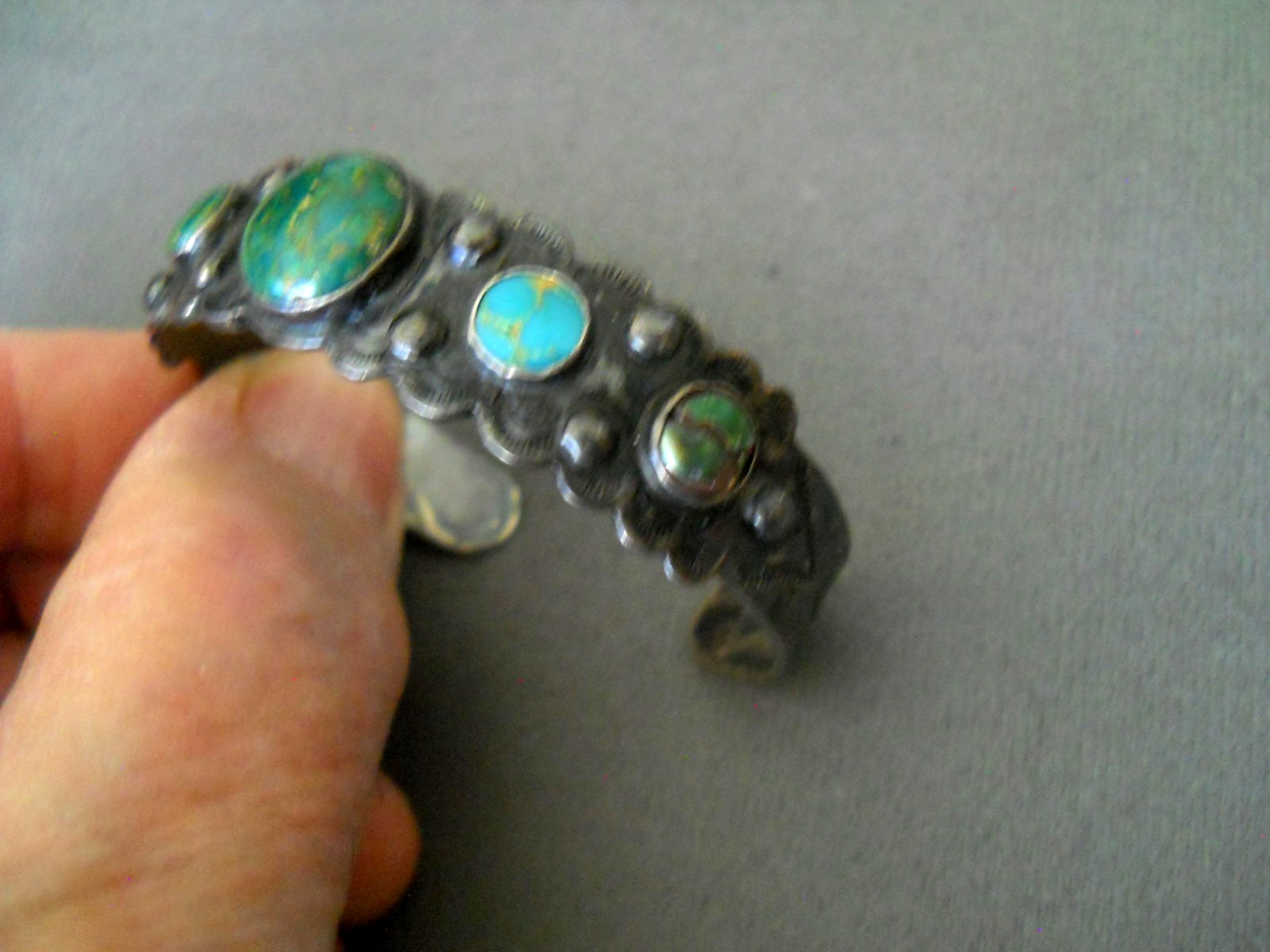 Old Fred Harvey Navajo Cerrillos Turquoise Sterli Silver Cuff Bracelet Stampwork