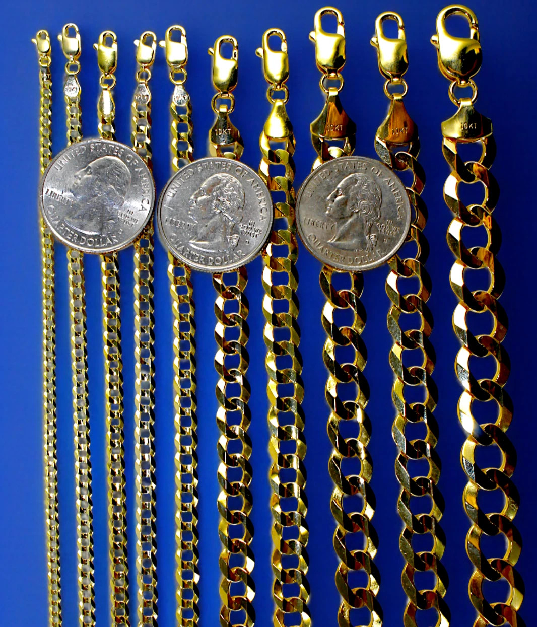 10K Yellow Gold 2.5mm-14mm Solid Curb Cuban Chain Link Bracelet All Sizes Real