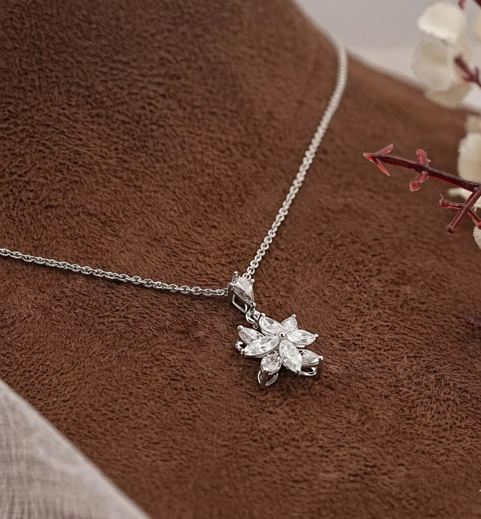 1.90 Ct Marquise EF VS Lab Grown Diamond Flower Shape Necklace in 14K White Gold
