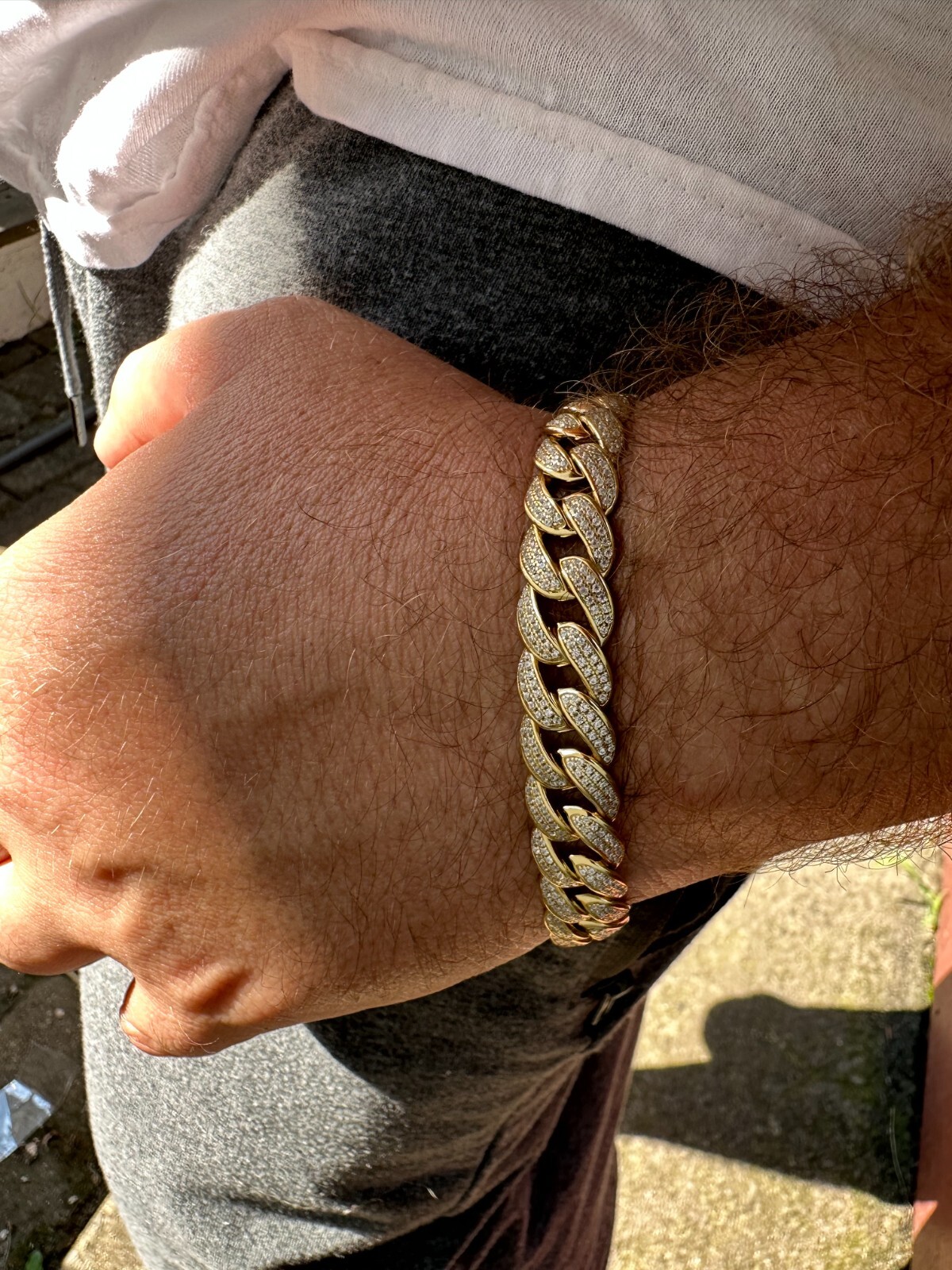 Mens Miami Cuban Link Bracelet Real Icy Solid 14k Gold Plated 925 Silver CZ 12mm