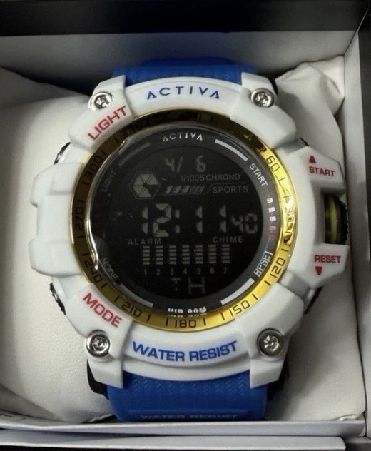 Activa ACW8020 Digital Sports Watch Blue Rubber Band 45mm 30m Box Manual