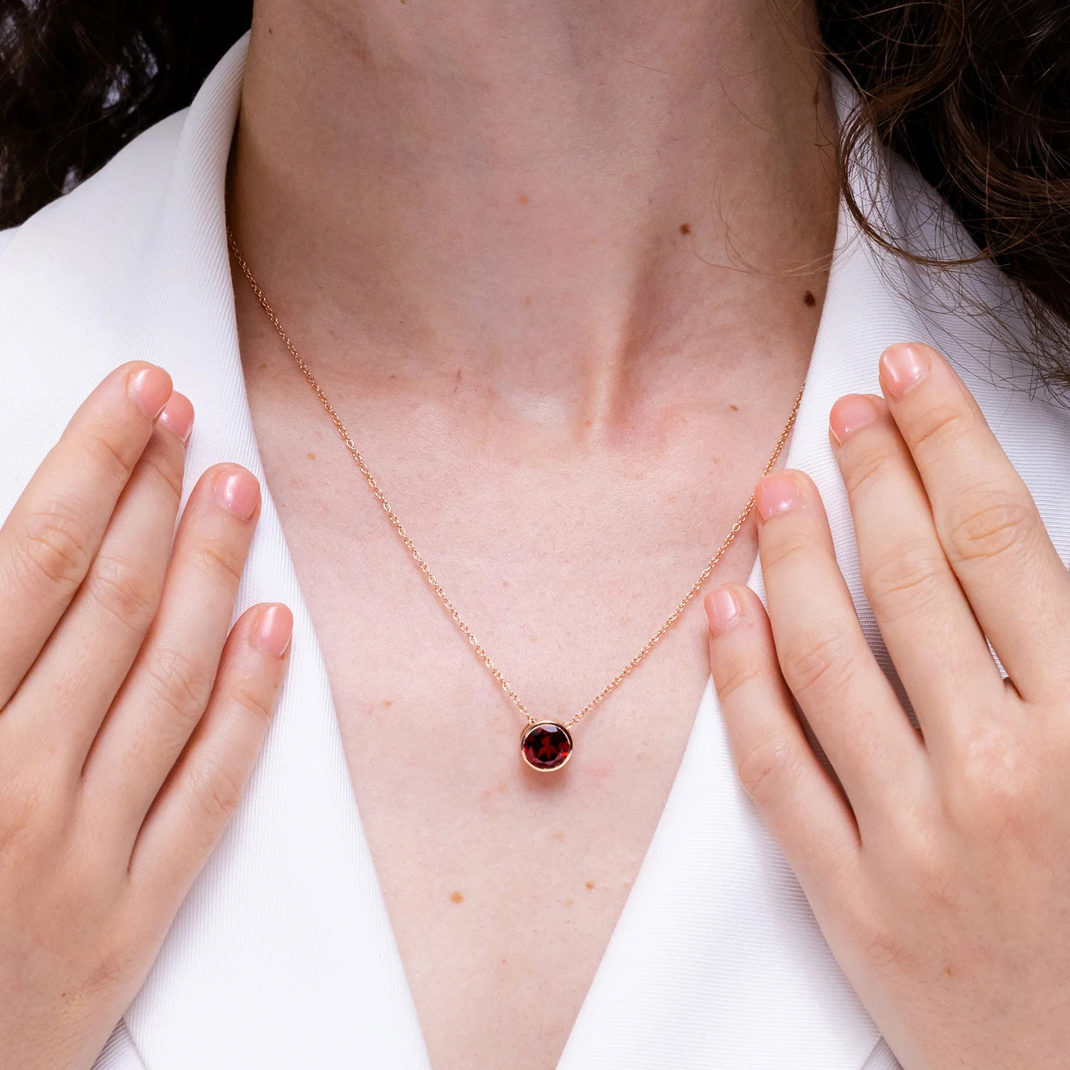Angara Natural Bezel-Set Round Garnet Solitaire Pendant in 925 Sterling Silver