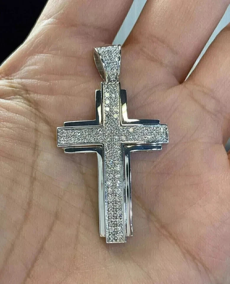 2Ct Round Cut Lab Created Diamond Men’s Cross Charm Pendant 925 Sterling Silver