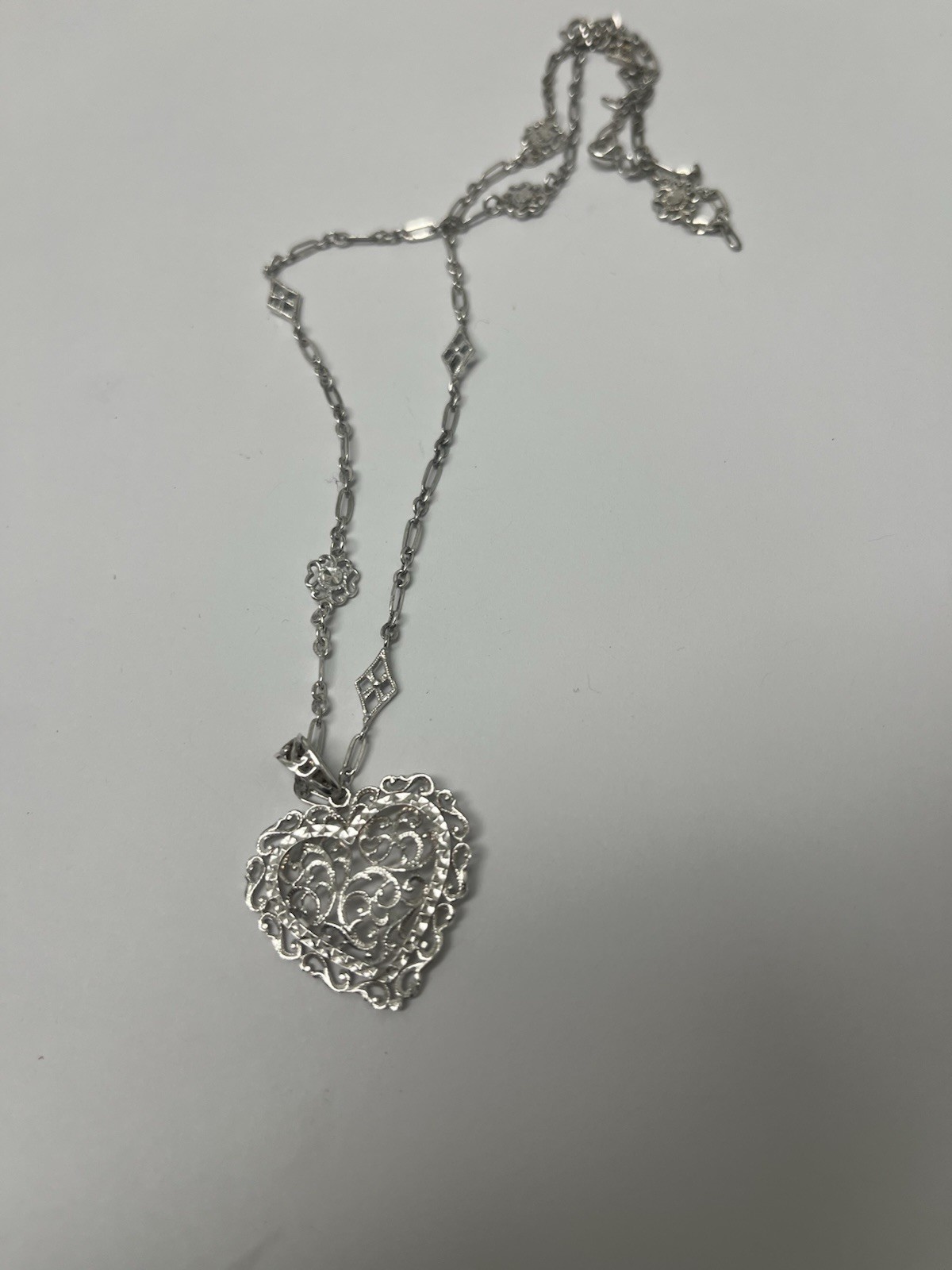 Vintage Signed BOLIVIA FILIGREE Heart PENDANT on GORGEOUS STERLING SILVER CHAIN