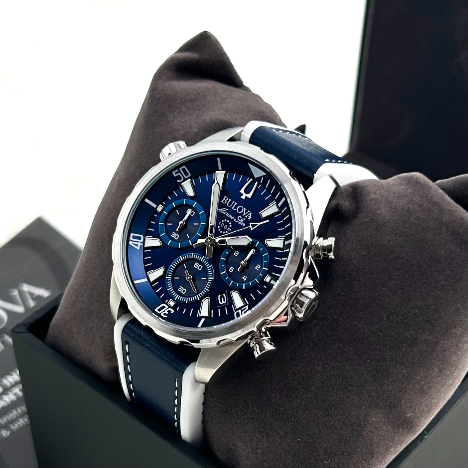 BULOVA 96B287 Marine Star Blue Dial Silicone Strap Men’s Chronograph Watch 43 mm