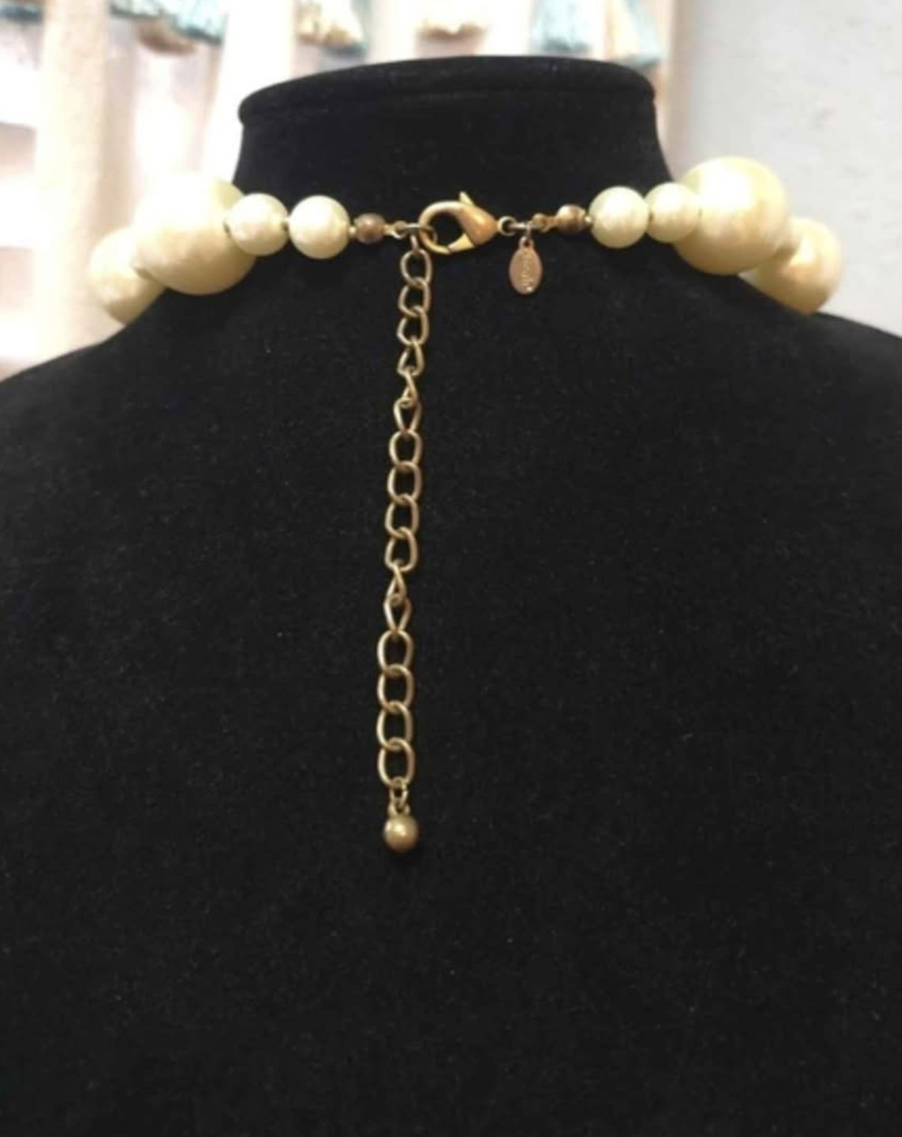 Chico’s Oversized Faux Pearl & Hammered Gold Charm Statement Necklace