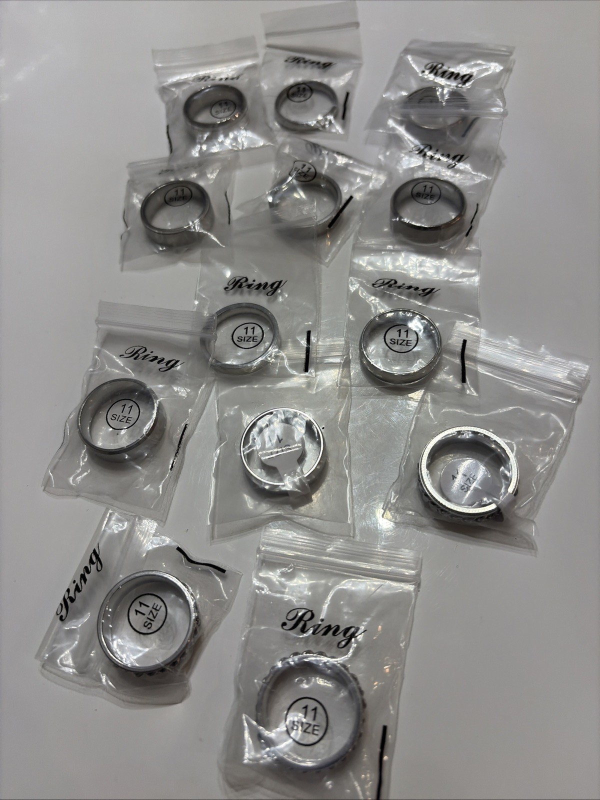 Men’s – Set of 13 Total, Stainless Steel Silver Rings. Size 11. Brand New, Clean