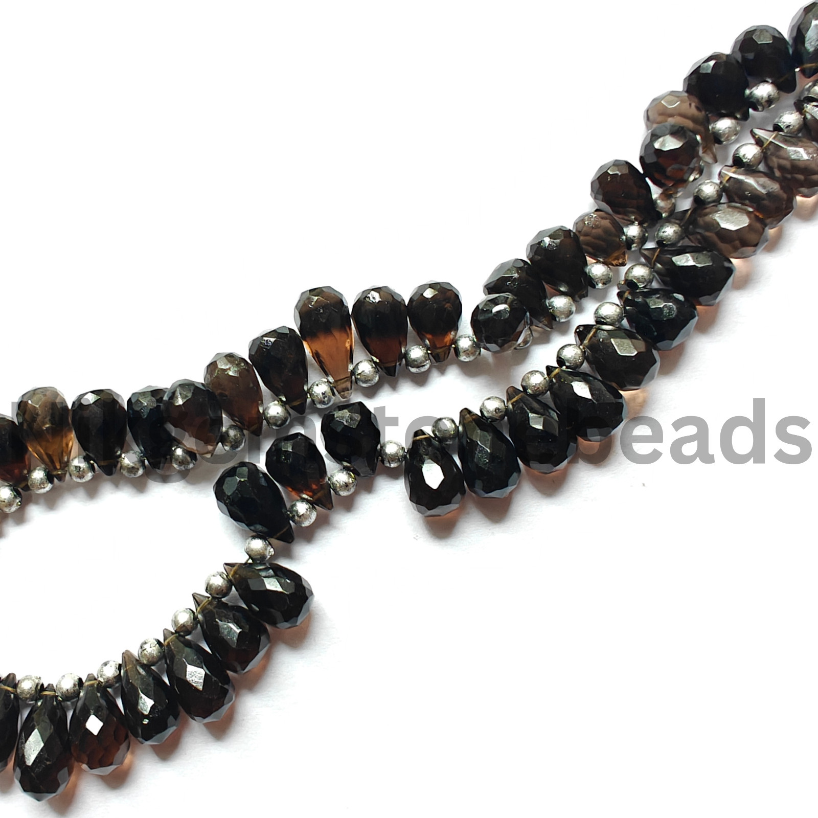 Natural Smokey Quartz Gemstone, Briolette Faceted Drop Cut Beads, 7.25-11.50 MM.