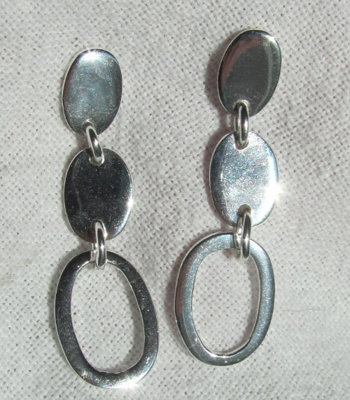 Sterling Silver Triple Oval Modern Geometric Dangle/Drop Post Stud Earrings