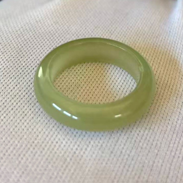Natural Green Jade Ring Smooth Band, Width 6 mm, Size 7.75-8