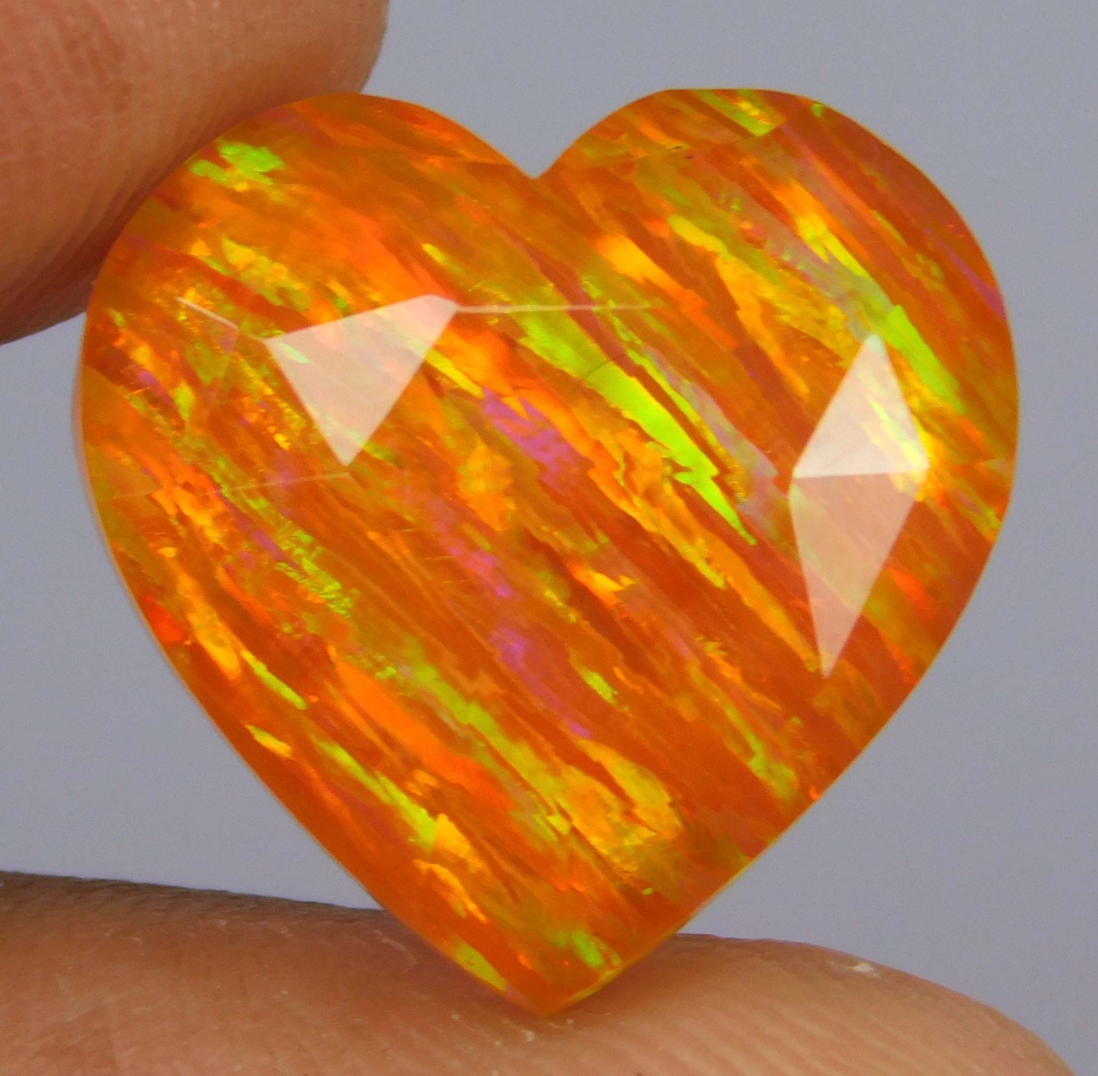 Certified 8.15 Ct Natural Mexican Fire Opal Rainbow Color Heart Cut Gemstone
