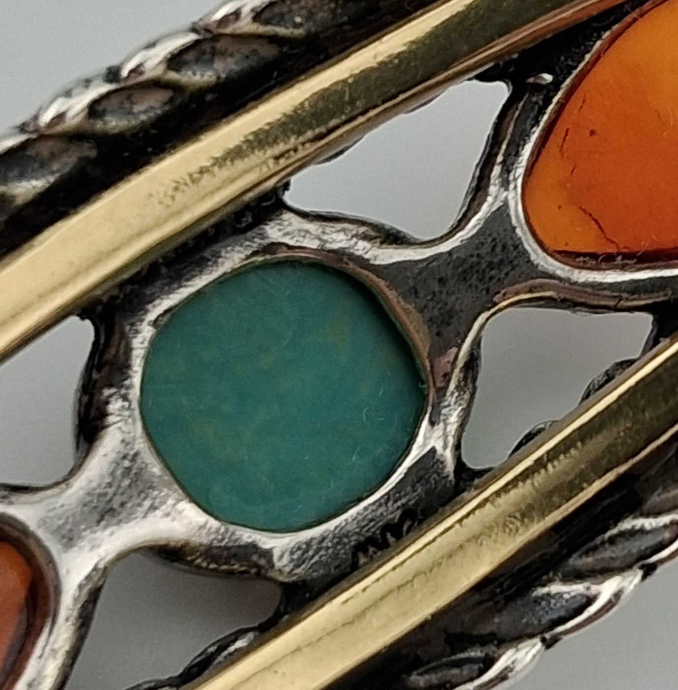 Carolyn Pollack American West Brass Sterling Silver Amber Turquoise Bracelet 6.5