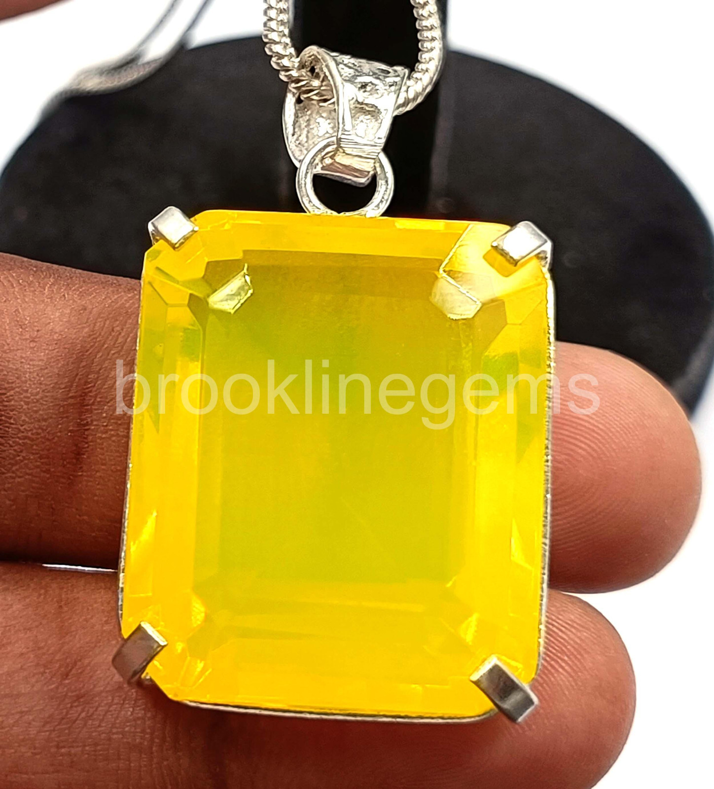 101.60 Ct Natural Yellow Emerald Cut Opal 925 Solid Silver Pendant Gemstone 5ARU