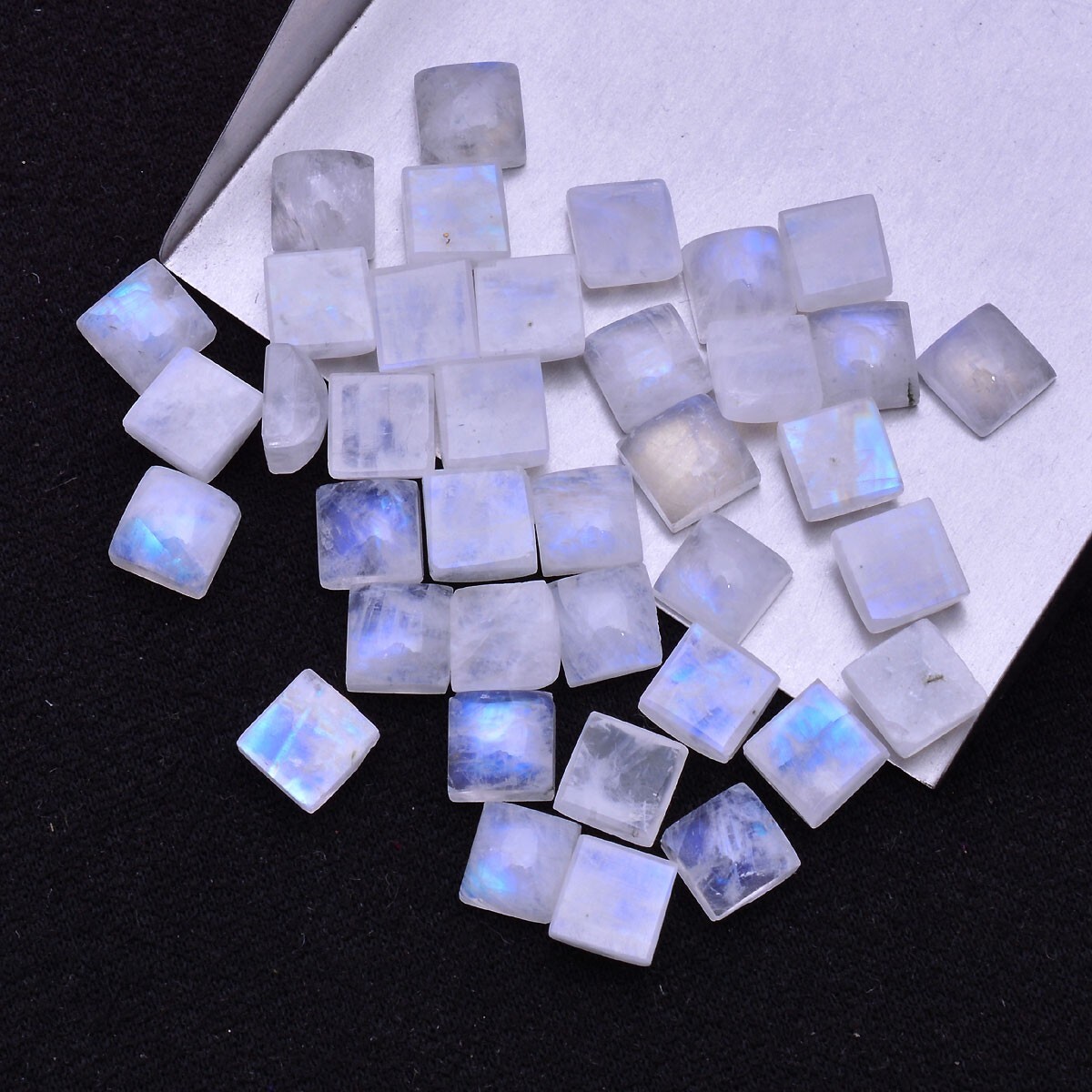 38 Pcs Natural Moonstone Stunning Blue Shine 6mm Cushion Cabochon Gemstones Lot
