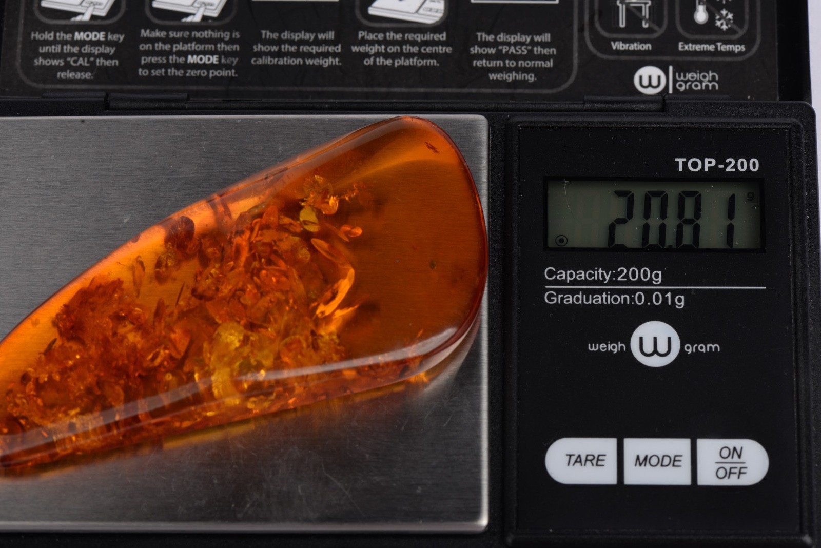 Large Amber Pendant Cognac Orange Freeform Teardrop 3.29in