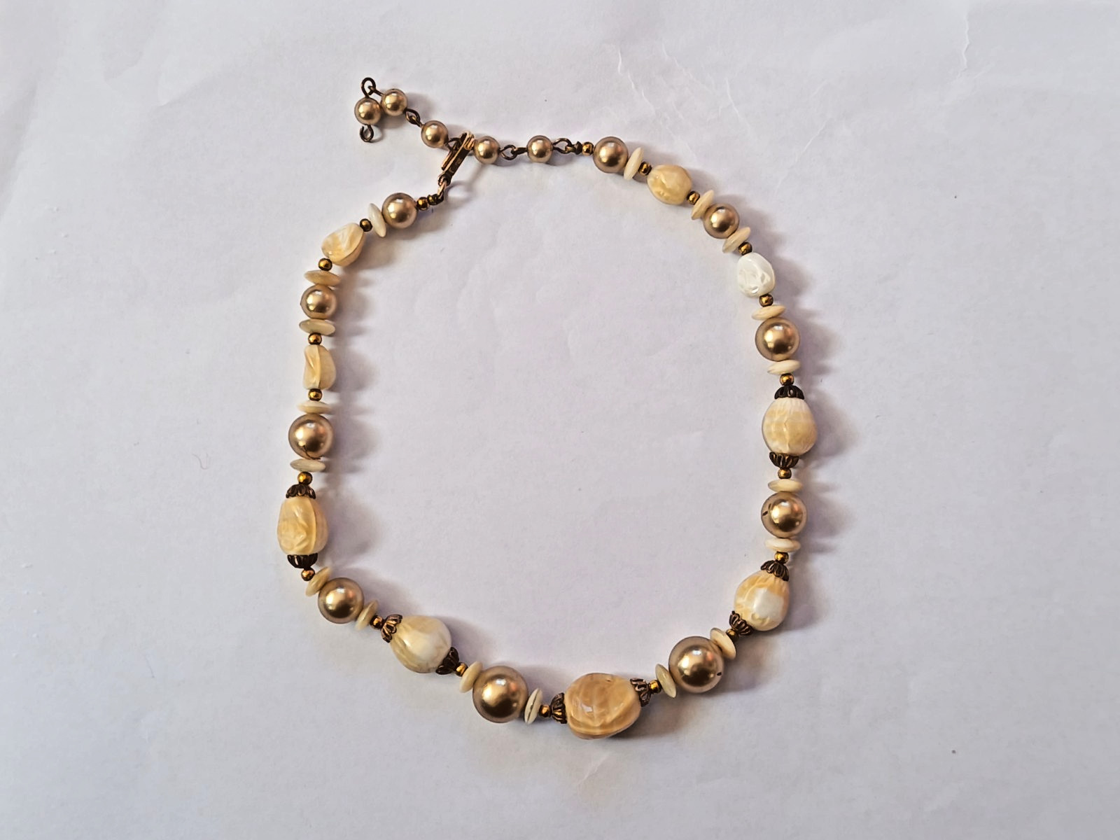 Trifari One Strand Faux Pearl & Goldtone Textured Ball Bead Necklace