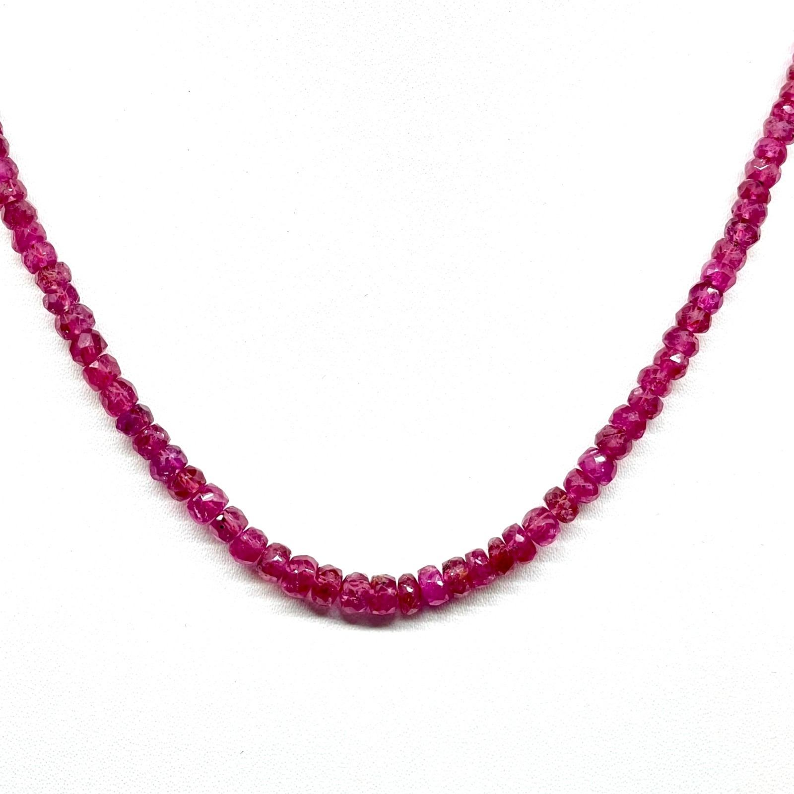18 Inch Natural Mozambique Ruby Necklace 3-4.5mm Faceted Beads 925 Silver Clasp