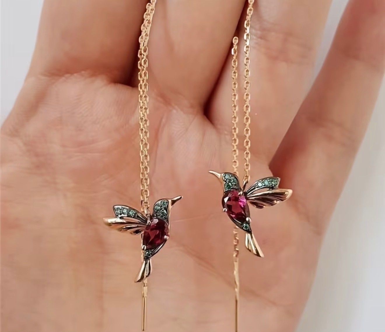 2 Pairs Boho Red Hummingbird Earrings Wing Dangle 2Earrings Hypoaller