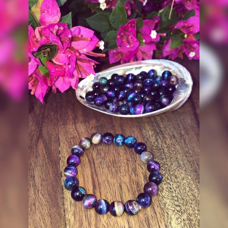 Galaxy Tiger Eye 8mm Beaded Healing Protection Strength Stretchy Bracelet Gifts