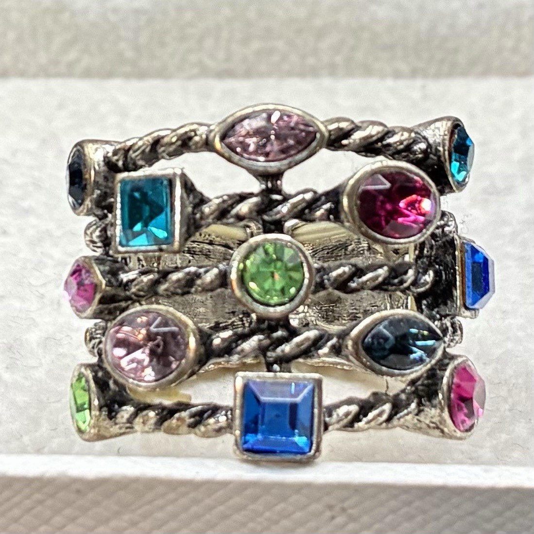 Vintage BIG Colorful 1980s Ring Adjustable/Expansion Ring,Sz 7-9, Stackable Hack