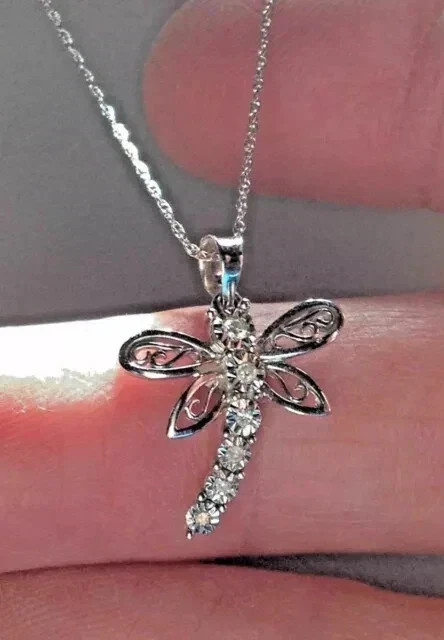 1 Ct Round Cut Real Moissanite Dragonfly Pendant 14K White Gold Plated Silver