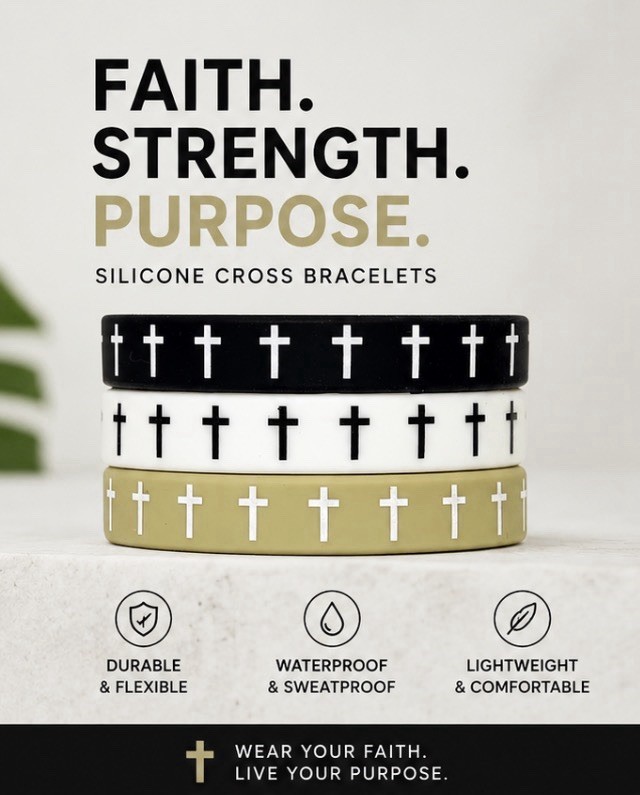 3 PCS Silicone Cross Bracelet Set Black White Olive Christian Wristbands Faith