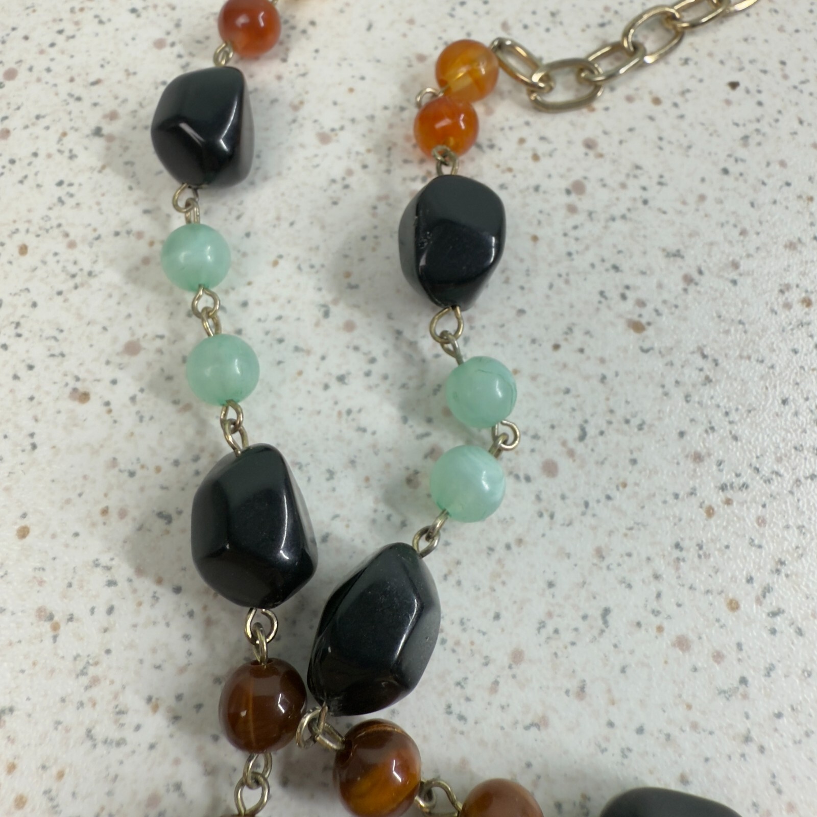 Multi Color Black Amber Brown Blue Stone Beaded Drop Dangle Necklace Earring Set