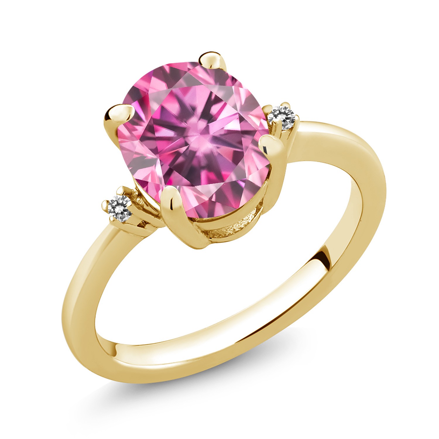 18K Yellow Gold Plated Silver Ring Pink Moissanite Diamond (2.85 Cttw)