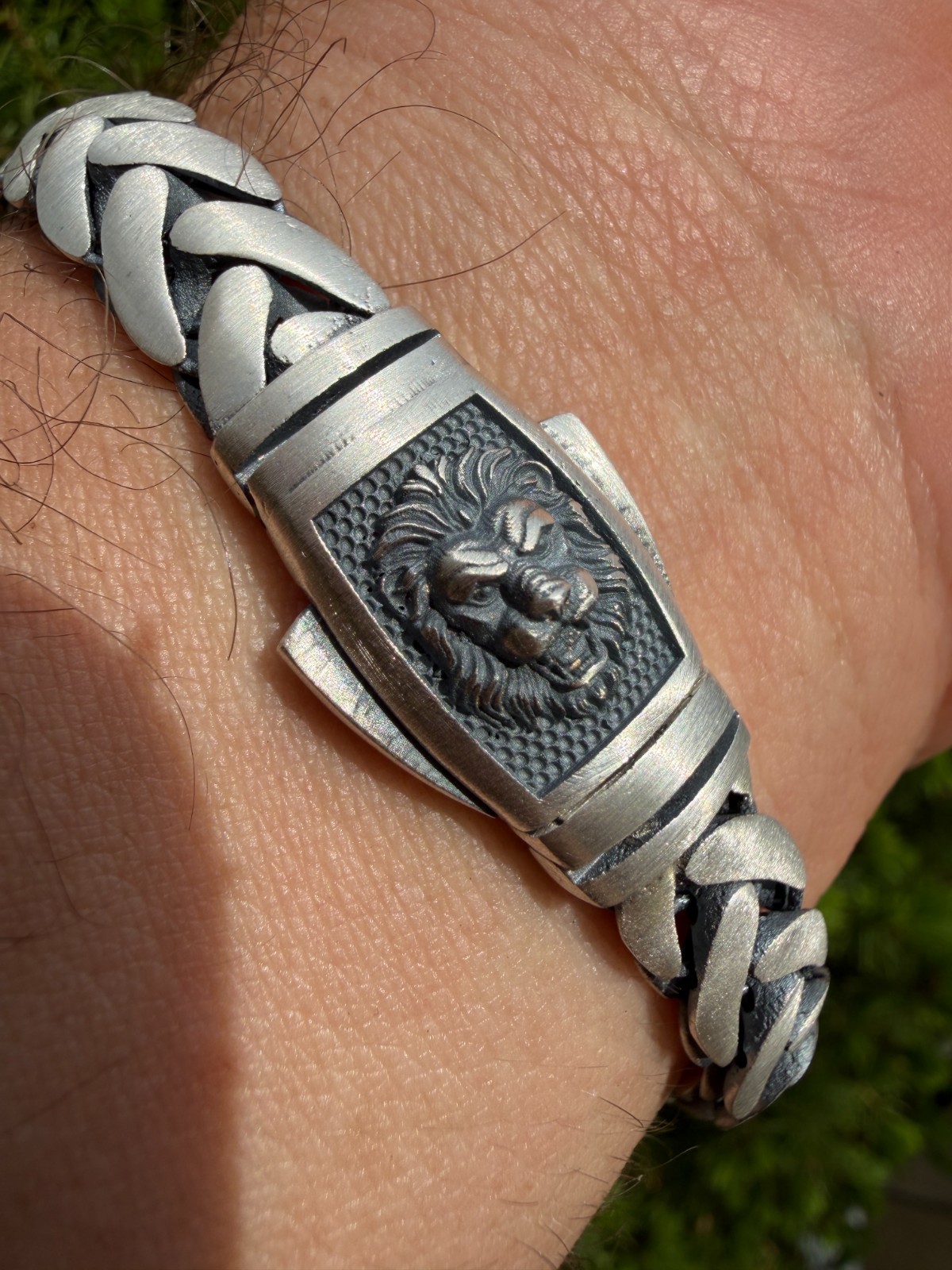 Mens Custom 10mm Wheat Link Bracelet W. Custom Lion Clasp Real 925 Silver