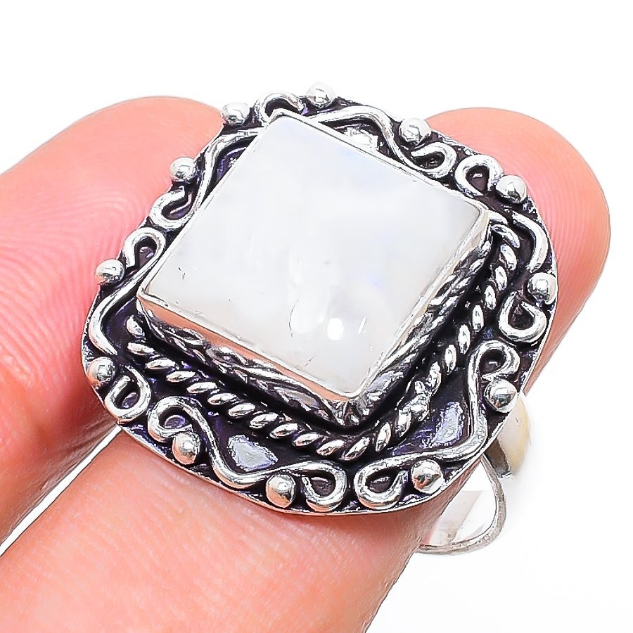 Rainbow Moonstone 925 Sterling Silver Gemstone Handmade Jewelry Ring 7″ NS 20167