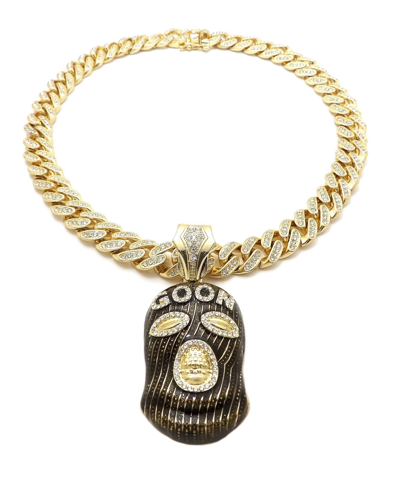 Hip Hop Masked Goon Pendant & 12mm 18″ Full Iced Cuban Choker Chain Necklace