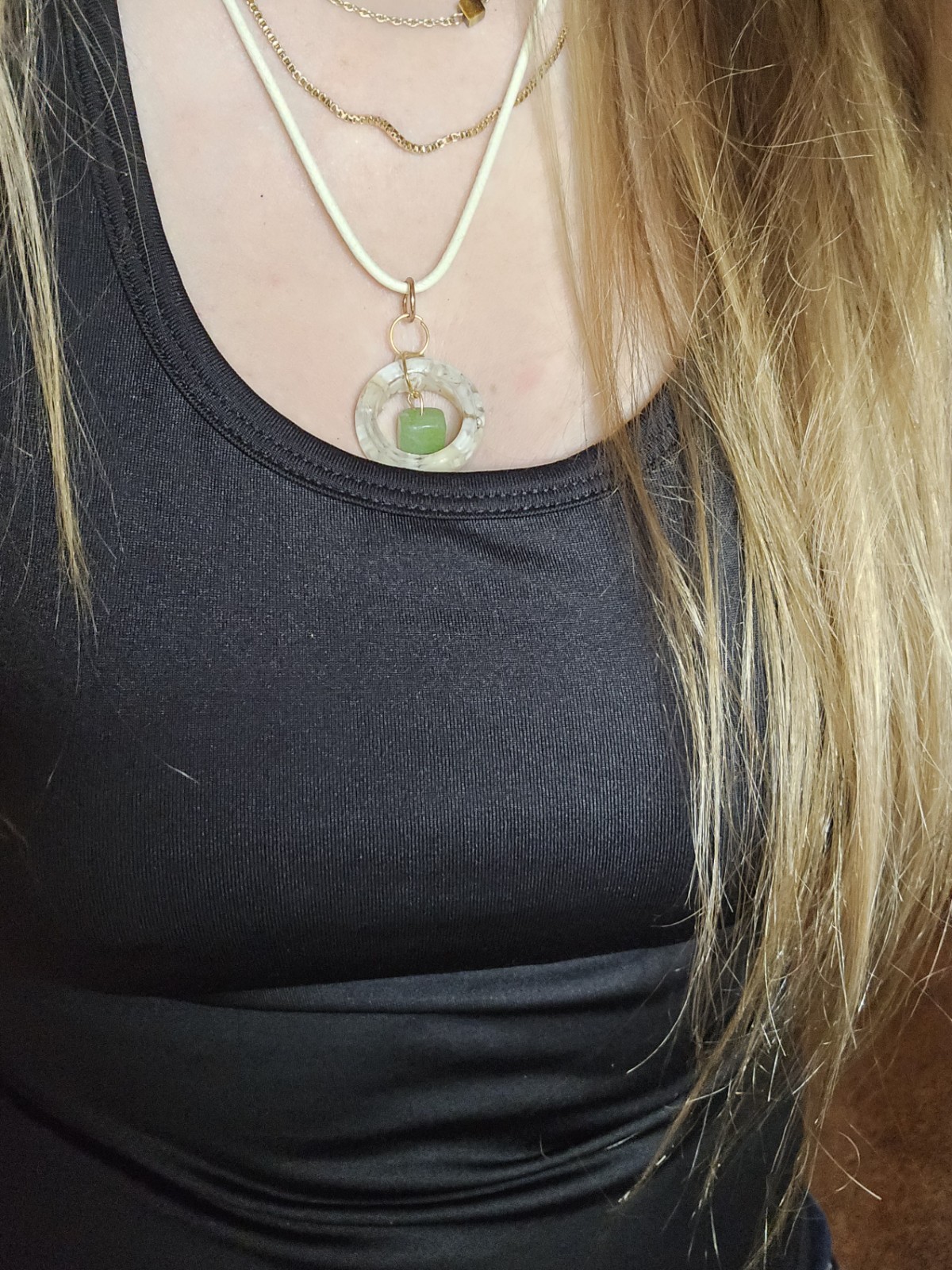 Handmade Raw Peridot & White Coral Resin Necklace August Birthstone Gemstone