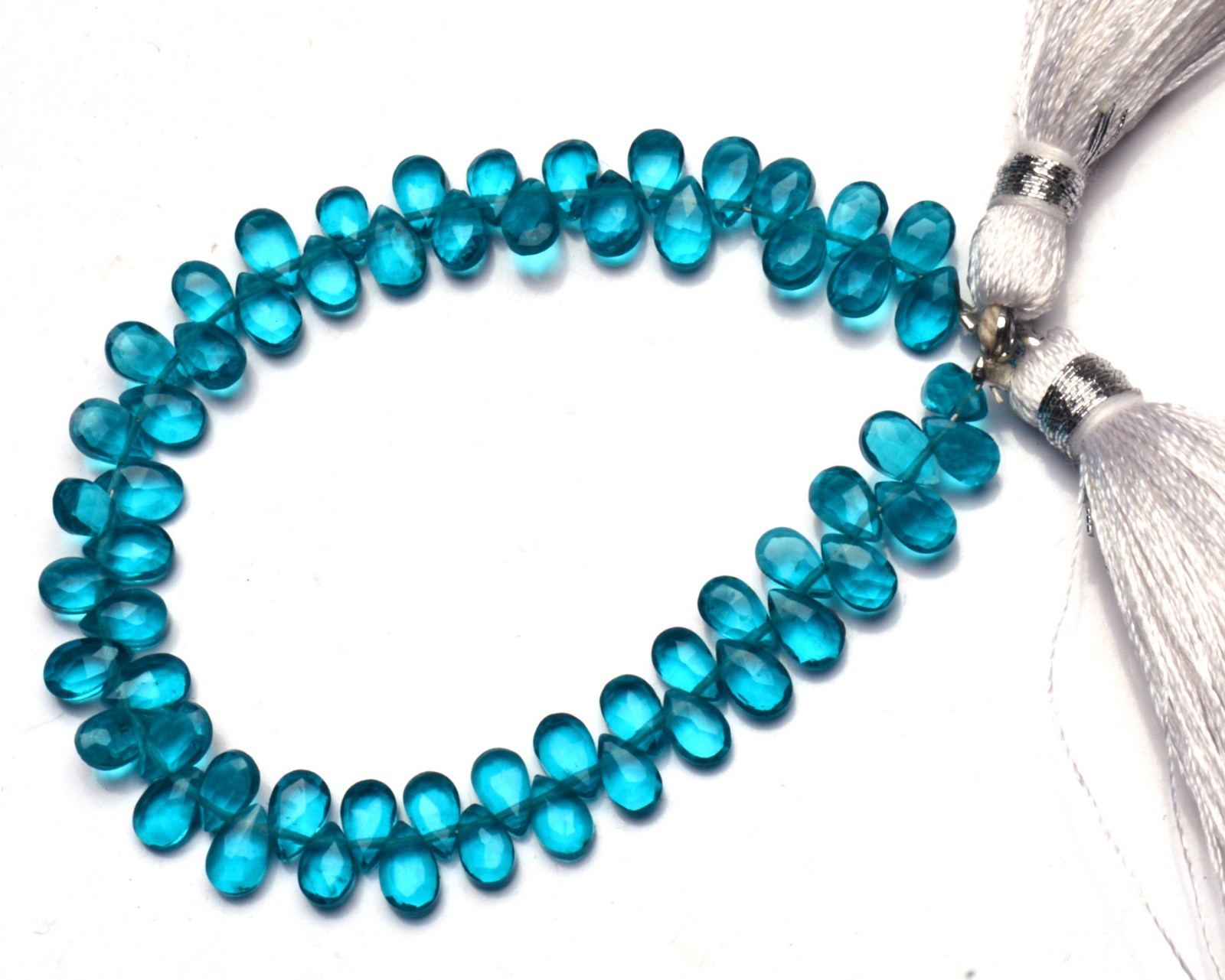 Green Apatite Color Quartz 5x3MM Approx. Faceted Pear Shape Beads Strand 6″