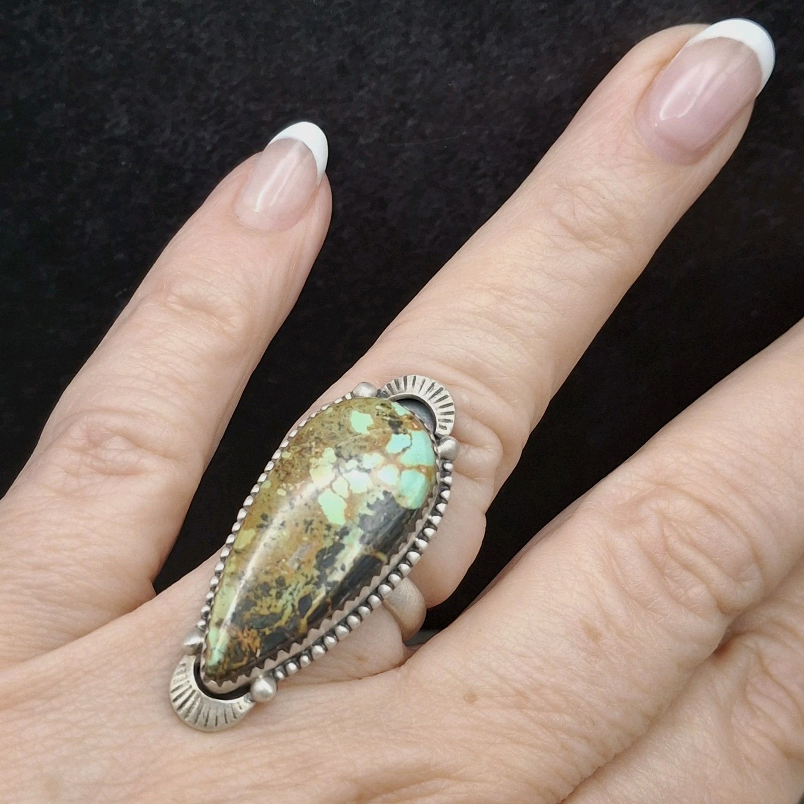 Genuine Blackjack Turquoise Ring Sterling Silver Adj 6-8.5 Cowgirl Southwestern