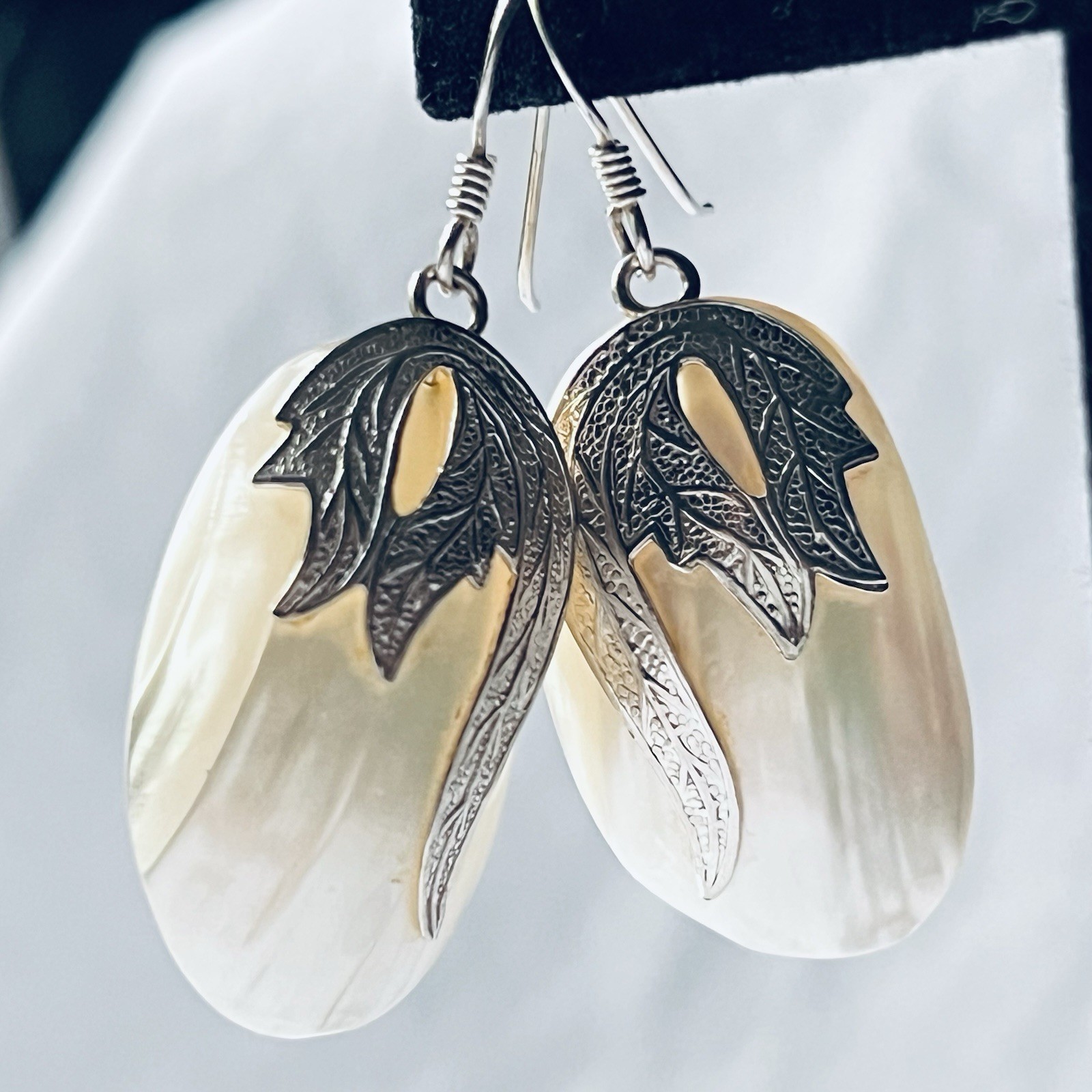 Estate Vintage Sterling Silver 925 Shell Dangle/drop Earrings