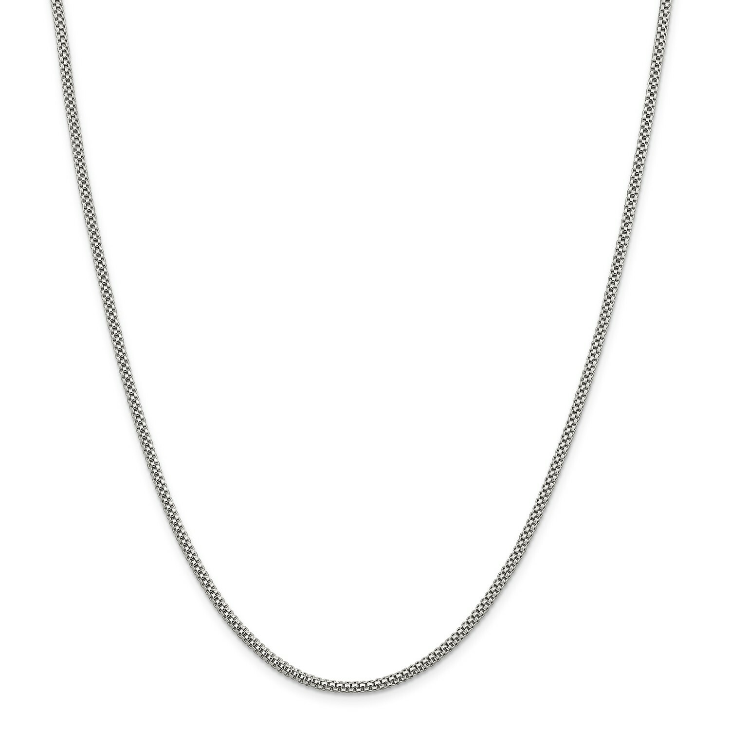Sterling Silver Solid 2.4mm Plain Corona Link Chain w/ Lobster Clasp 16″ – 24″