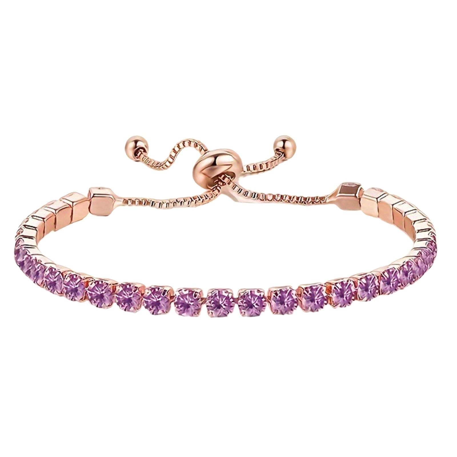 14K Gold Adjustable Tennis Bracelet with Colorful Rhinestones