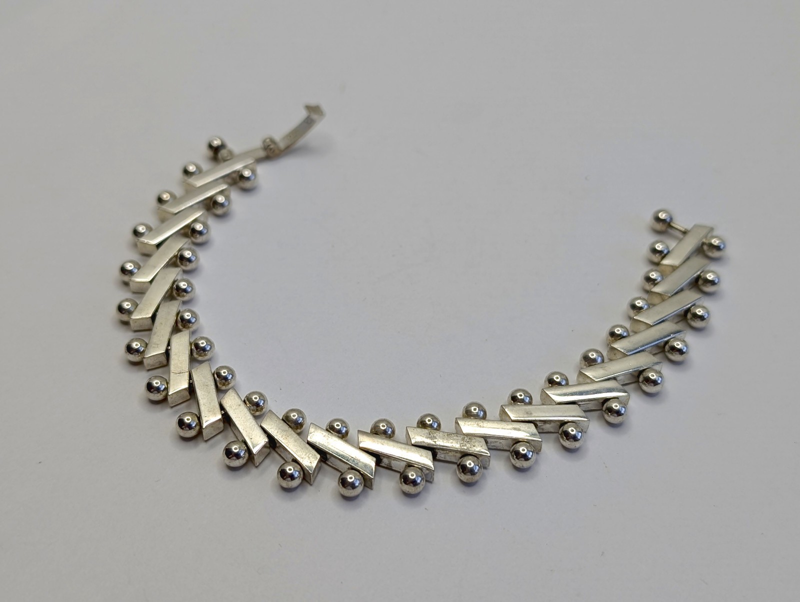 OOAK Vtg Sterling Silver Modernist DNA Articulated Chain Bracelet – 7 1/4″, 34g