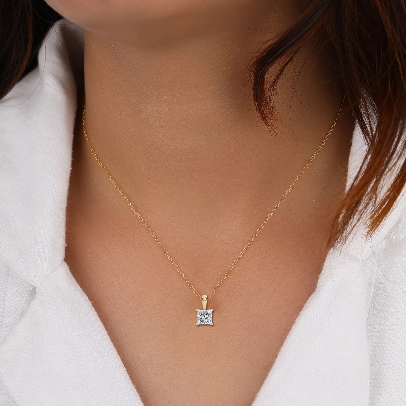 Beautiful Princess Diamond Pendant Made In 14 KT Gold Studded With Lab Created