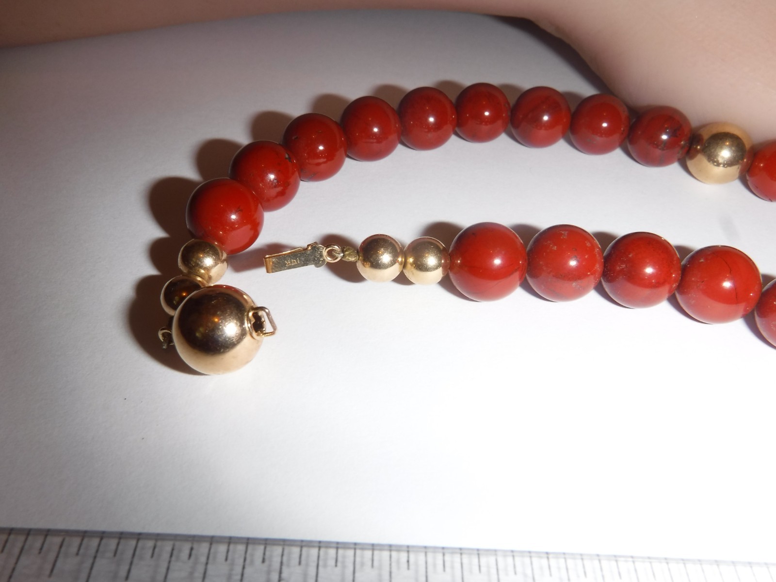 Estate 10 m/m Carnelian Bead Necklace (11) 14 K Gold Beads (7) 10 m/m (4) 5 m/m