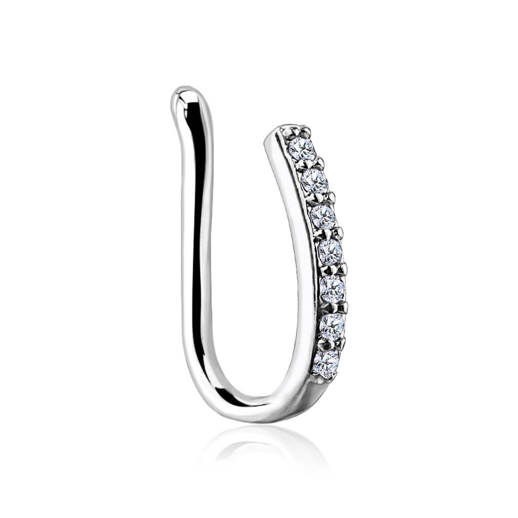 Round Natural Diamond Fake Septum Faux Nose Ring Non Pierced Cilp On Jewelry